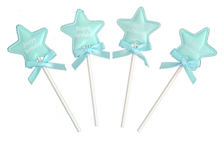 Toppere & Decoratiuni Tort - Set 4 decoratiuni briose stelute albastre 4.5 cm