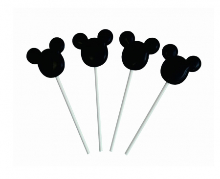 Mickey Mouse - Prima aniversare cu baloane & decoratiuni - Set 4 decoratiuni tort / briosa cap soricel negru 4 cm