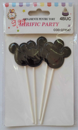 Set 4 decoratiuni tort / briosa cap soricel negru 4 cm [2]