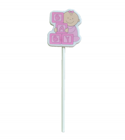 Botez fata - Accesorii pentru decoratiuni - Set 4 decoratiuni tort/prajituri BABY roz