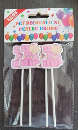 Set 4 decoratiuni tort/prajituri BABY roz [3]