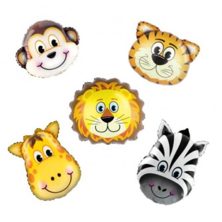 Zoo - Decoratiuni pentru petrecere tematica - Set 5 baloane folie cap animale zoo 35 cm
