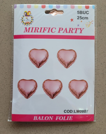 Set 5 baloane folie inima rose gold 25 cm [4]