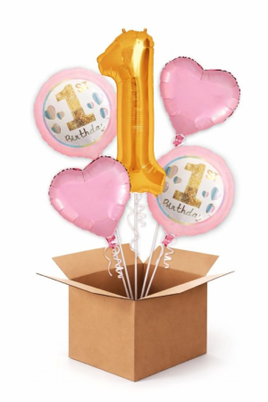 Baloane cu heliu din folie - Set 5 baloane heliu prima aniversare / 1 an fata