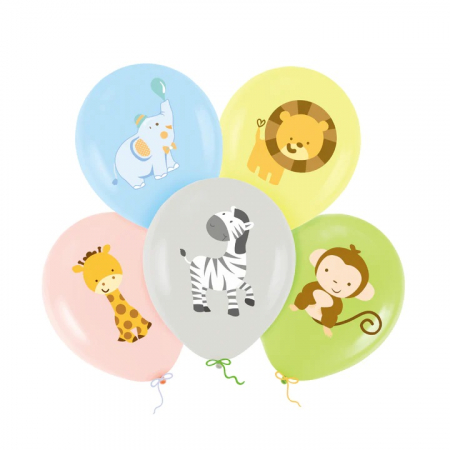 Zoo - Decoratiuni pentru petrecere tematica - Set 5 baloane latex animalute zoo 30 cm