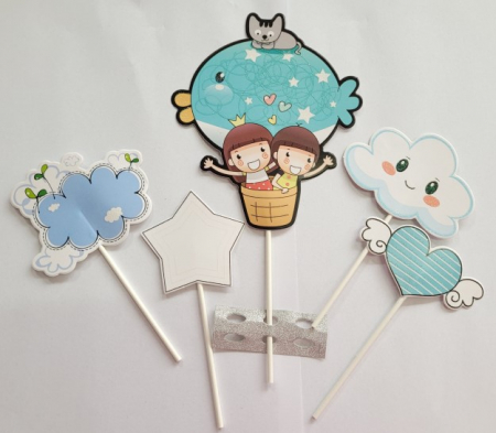 Set 5 decoratiuni tort si briose balon zburator albastru [9]