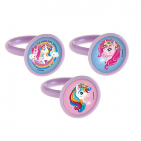 Botez fata - Accesorii pentru decoratiuni - Set 5 inele unicorn mov 3 cm