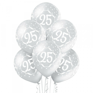 Set 6 baloane latex 25 ani argintiu 30 cm [0]