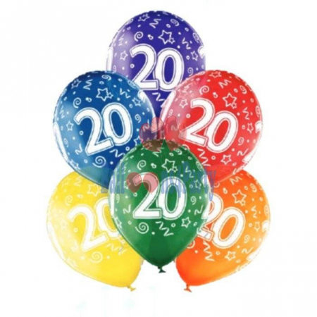 Baloane din latex sidefate & metalizate - Set 6 baloane latex aniversare 20 ani 30cm