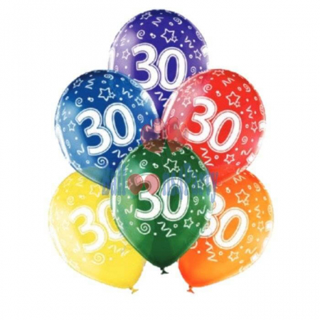 Baloane din latex sidefate & metalizate - Set 6 baloane latex aniversare 30 ani 30cm