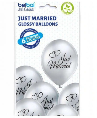 Set 6 baloane latex argintiu chrom Just Married 30 cm [4]