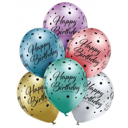 Baloane din latex 30 cm - Set 6 baloane latex chrom Happy Birthday 30 cm