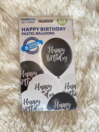 Set 6 baloane latex Happy Birthday alb si negru 30 cm [6]