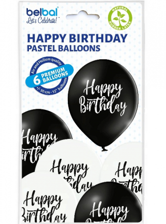 Set 6 baloane latex Happy Birthday alb si negru 30 cm [3]