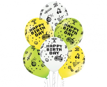 Set 6 baloane latex Happy Birthday consola/jocuri 30 cm [0]