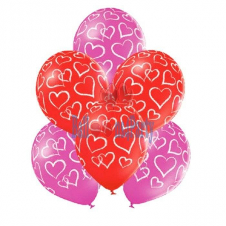 Valentine's Day & Dragobete - Baloane & Decoratiuni - Set 6 baloane latex inimi 30cm
