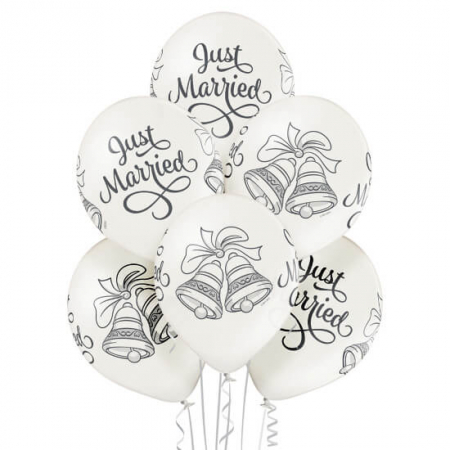 Baloane latex - Set 6 baloane latex Just Married clopotel 30 cm