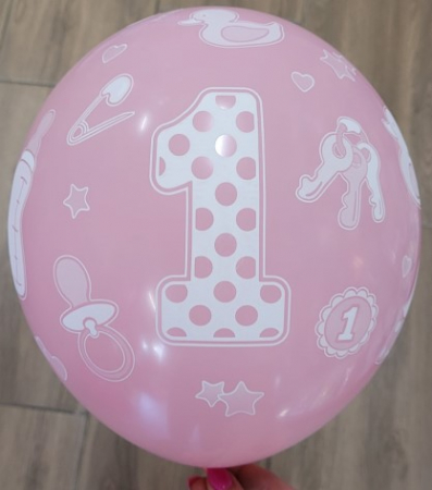 Set 6 baloane latex prima aniversare roz 30cm [1]