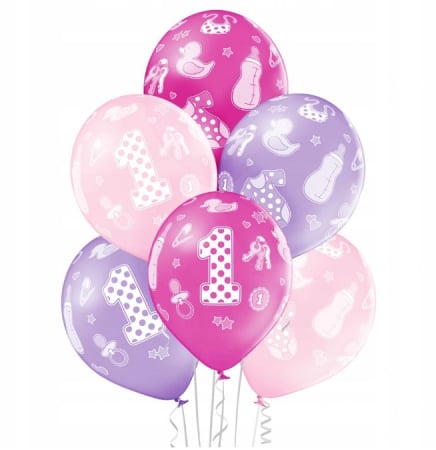 Set 6 baloane latex prima aniversare roz 30cm [0]