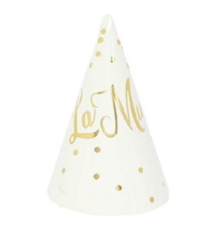 Articole pentru petrecere - Set 6 coifuri albe La multi ani 16 cm