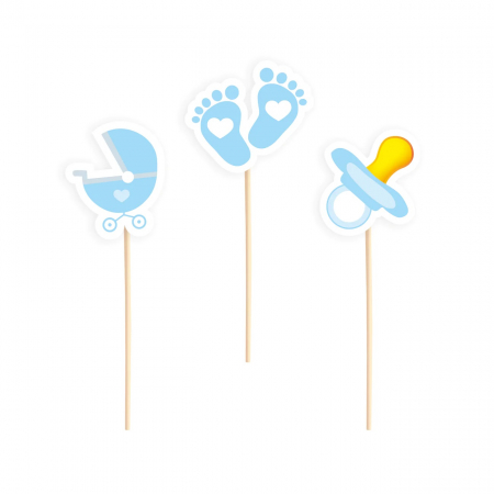 Botez baiat - Accesorii pentru decoratiuni - Set 6 decoratiuni tort / briosa bebe baiat 2.5 cm