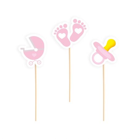 Botez fata - Accesorii pentru decoratiuni - Set 6 decoratiuni tort / briosa bebe fata 2.5 cm