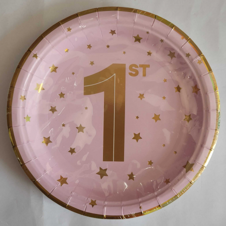 Set 6 farfurii carton 1 an roz 18 cm [1]
