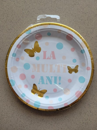 Set 6 farfurii carton La multi ani fluturi 18 cm [2]