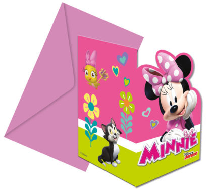 Minnie Mouse - Prima aniversare cu baloane & decoratiuni - Set 6 invitatii pentru petrecere Minnie Mouse