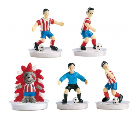 Toppere & Decoratiuni Tort - Set 6 jucatori fotbal cu mascota si stema din rasina 5 cm