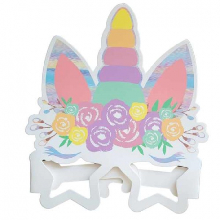Botez fata - Accesorii pentru decoratiuni - Set 6 ochelari Unicorn Holograma 15 cm