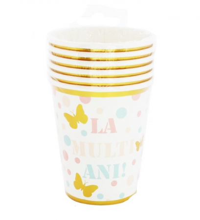 Unicorn - Decoratiuni pentru petrecere tematica - Set 6 pahare carton La multi ani fluturi 200 ml