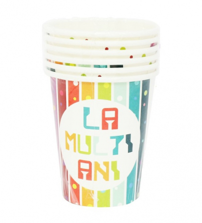 Majorat - Accesorii - Set 6 pahare carton La multi ani multicolor 200 ml
