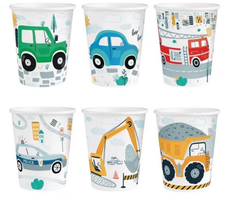 Petreceri tematice - Decoratiuni & accesorii - Set 6 pahare carton masini 220 ml