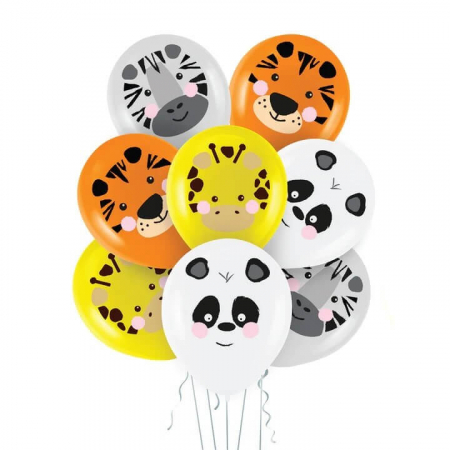 Zoo - Decoratiuni pentru petrecere tematica - Set 8 baloane latex animalute salbatice 30 cm