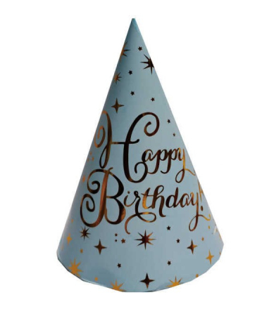 Articole pentru petrecere - Set 8 coifuri albastru 16 cm Happy Birthday
