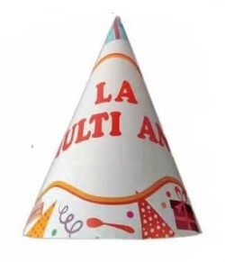 Aniversare - Accesorii - Set 8 coifuri albe cu La multi ani 13.5 * 21 cm