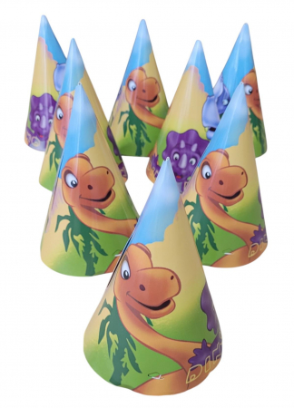 Articole pentru petrecere - Set 8 coifuri Dinozauri 13 x 21 cm