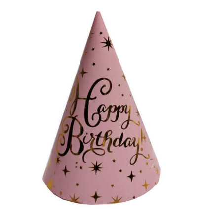 Articole pentru petrecere - Set 8 coifuri roz 16 cm Happy Birthday