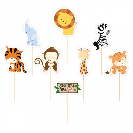 Zoo - Decoratiuni pentru petrecere tematica - Set 8 decoratiuni tort / briosa animalute zoo 4.5 cm