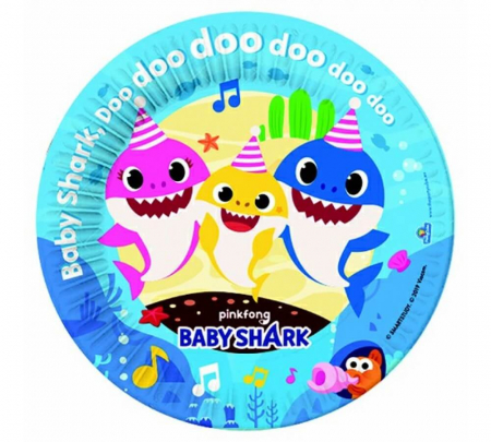 Farfurii unica folosinta - Set 8 farfurii carton Baby Shark bio 18 cm