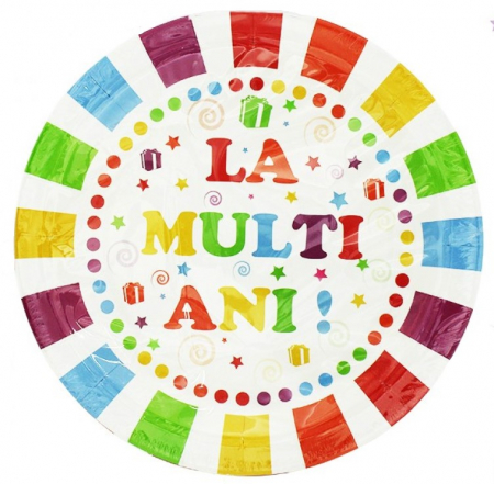 Farfurii unica folosinta - Set 8 farfurii La multi ani 18cm