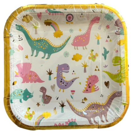 Articole pentru petrecere - Set 8 farfurii patrate dinozaur 18 cm