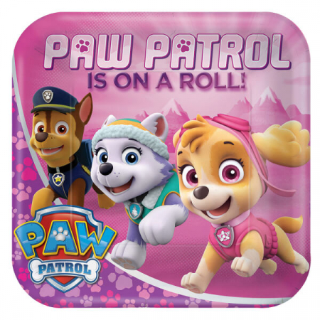 Farfurii unica folosinta - Set 8 Farfurii Petrecere, Paw Patrol, 23cm, Hartie, Roz