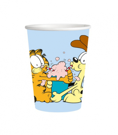 Pahare de unica folosinta pentru petrecere - Set 8 pahare carton Garfield 250 ml