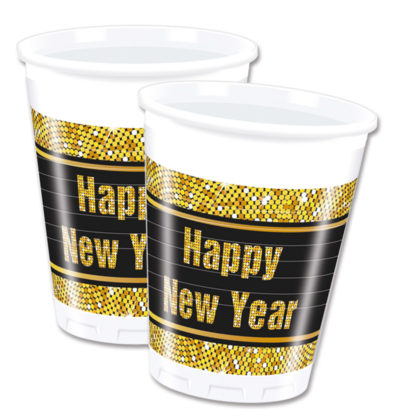 Vesela pentru petrecere - Set 8 pahare plastic La multi ani / Happy New year 200 ml