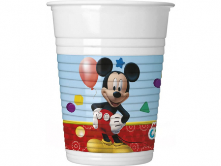 Mickey Mouse - Prima aniversare cu baloane & decoratiuni - Set 8 pahare din plastic decor Mickey Mouse, 200 ml