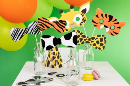 Set 8 propsuri masca si papion animalute zoo 17 cm [7]