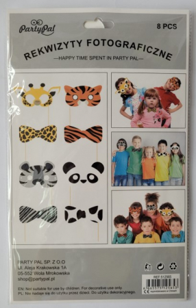 Set 8 propsuri masca si papion animalute zoo 17 cm [9]