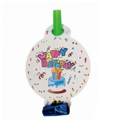 Suflatori & Fluiere pentru petreceri - Set 8 suflatori Happy birthday albe 26 cm